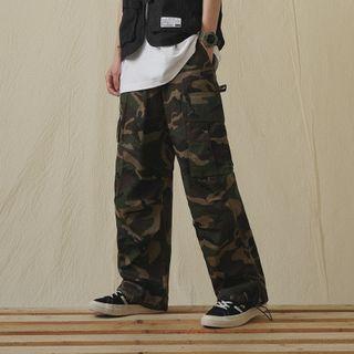 Bungee Cord Camo Print Cargo Pants