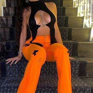 Sleeveless Cutout Chain Crop Top