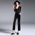 Long-sleeve V-neck Plain Jumpsuit