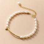 Faux Pearl Sterling Silver Bracelet 1pc - Gold & White - One Size