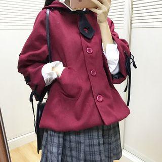 3/4-sleeve Hooded Buttoned Jacket / Plaid Mini Skirt