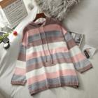 Striped Knit Hooded Top As Shown In Figure - One Size