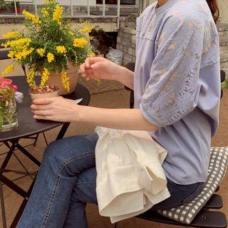 3/4-sleeve Lace-yoke Top