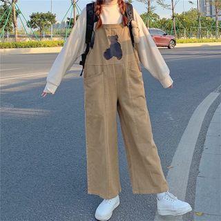Bear Embroidered Wide-leg Jumper Pants