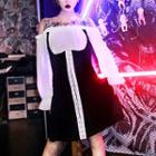Long-sleeve Cold Shoulder A-line Dress Black - S