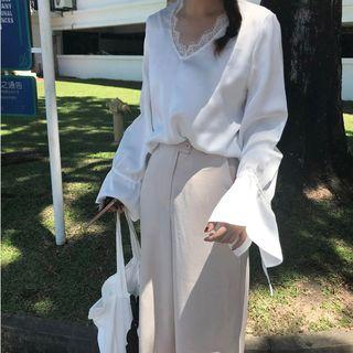 Long Sleeves Lace Shirt White - One Size