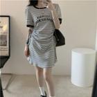 Short-sleeve Lettering Striped Dress