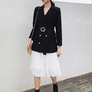 Set: Double-breasted Blazer + Midi A-line Skirt