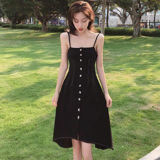 Single-breasted Spaghetti Strap Slim-fit A-line Dress