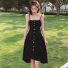 Single-breasted Spaghetti Strap Slim-fit A-line Dress