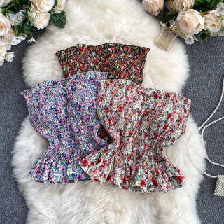Floral Smocked Cropped Tube Top