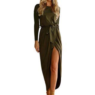 Slit-side Plain Maxi Dress