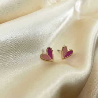Heart Glaze Alloy Earring 1 Pair - Gold & Purple - One Size