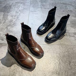 Square-toe Paneled Short Boots