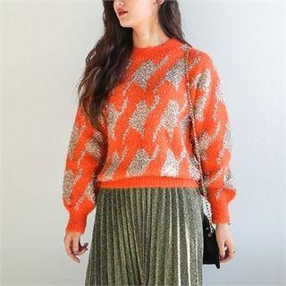 Glitter Houndstooth Wool Blend Sweater