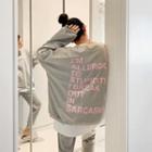 Set: Letter Print Loose-fit Pullover + Band-waist Fray-hem Pants