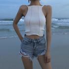 Sleeveless Plain Backless Knit Top White - One Size
