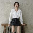 Long-sleeve Open-collar Blouse White - One Size