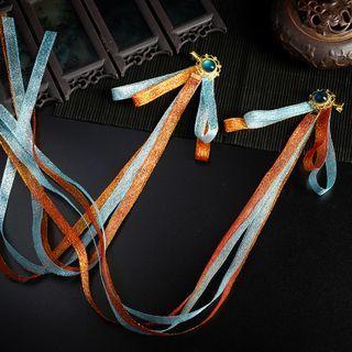 Bead Ribbon Hair Clip 1 Pair - Orange & Blue - One Size
