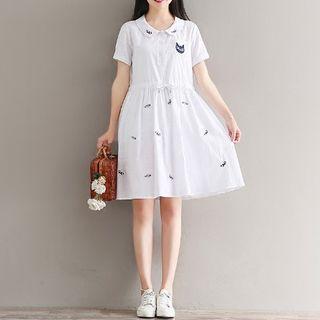 Embroidered Peter Pan Collar Short-sleeve A-line Dress