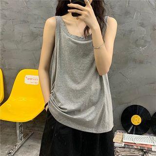 Plain Tank Top / High-waist Wide-leg Shorts