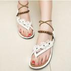 Beaded Faux-leather Flat Sandals