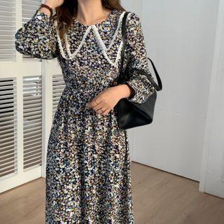 Pointed Collar Floral Print Dress Floral Print - One Size
