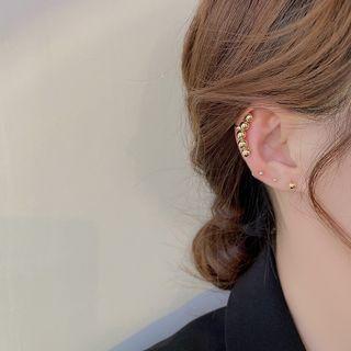Set: Alloy Bead Earring + Cuff Earring Set Of 2 - Bead Earring & Cuff Earring - Gold - One Size