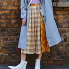Dotted Plaid Panel Midi A-line Skirt