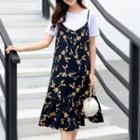 Floral Print Ruffle Hem Strappy Midi Dress