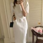 Short-sleeve Square Neck Midi Dress White - One Size