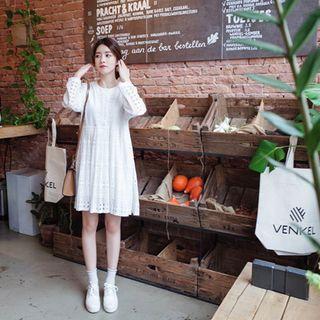 Half-placket Lace-overlay Empire Dress