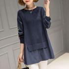 Long-sleeve Paneled Embroidered Long Top