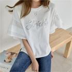 Ruffle-sleeve Sequined Letter T-shirt