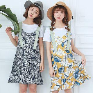 Set: Short Sleeve Plain T-shirt + Floral Mermaid Jumper Dress