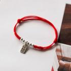 Lettering Alloy Red String Bracelet 1pc - Red & Silver - One Size