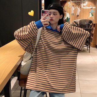 Striped Mock Two Piece Oversized Pullover
