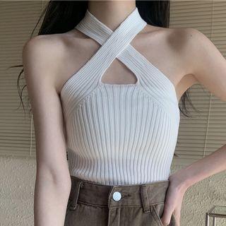 Plain Halter-neck Crisscross Camisole Top