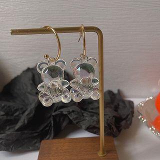 Bear Drop Earring 1 Pr - Gold & Transparent - One Size
