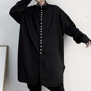 Long-sleeve Button-front Long Shirt