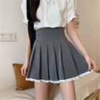 Pleated Lace Trim A-line Mini Skirt