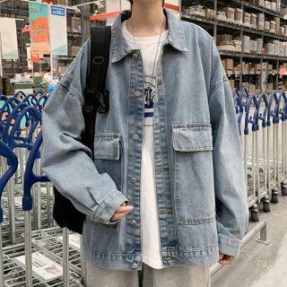 Long-sleeve Double-pocket Cargo Denim Jacket