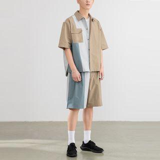 Set: Short-sleeve Color-block Loose-fit Shirt + Shorts