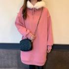 Furry Trim Hoodie Pink - One Size