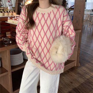 Round Neck Argyle Sweater