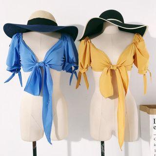 Short-sleeve Tie-front Crop Top