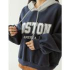 Contrast-hooded Letter Fleece-lined Pullover