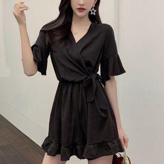 Ruffle Trim Short-sleeve Romper