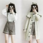 Set: Shirt + Check Jumper Shorts + Cape Trench Coat + Cap