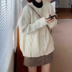 Cable Knit Cardigan / Houndstooth Mini Skirt / Set